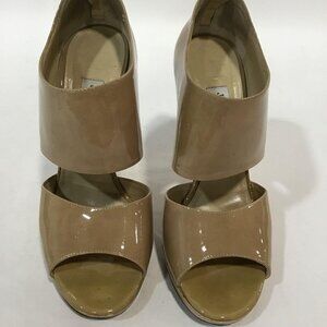 Pre-Owned JIMMY CHOO Nude Patent Full Strap Peep Toe - Size 39